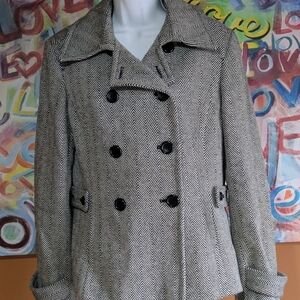 Express Black and White Herringbone Pea Coat